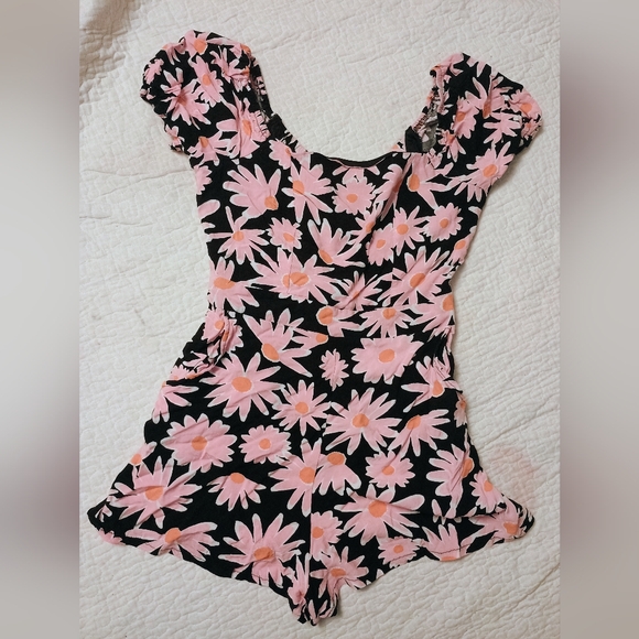 Lily Rose Pants - Floral Black and Pink Romper